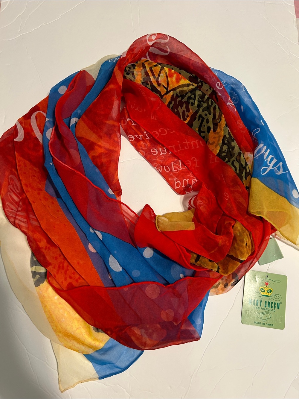 Mary green silk scarf NEW Christmas 2007 rare find San Francisco artist piece
